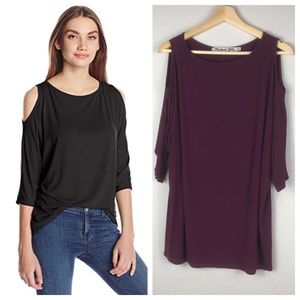 Michael Stars Deep Plum Cold Shoulder Tunic Blouse
